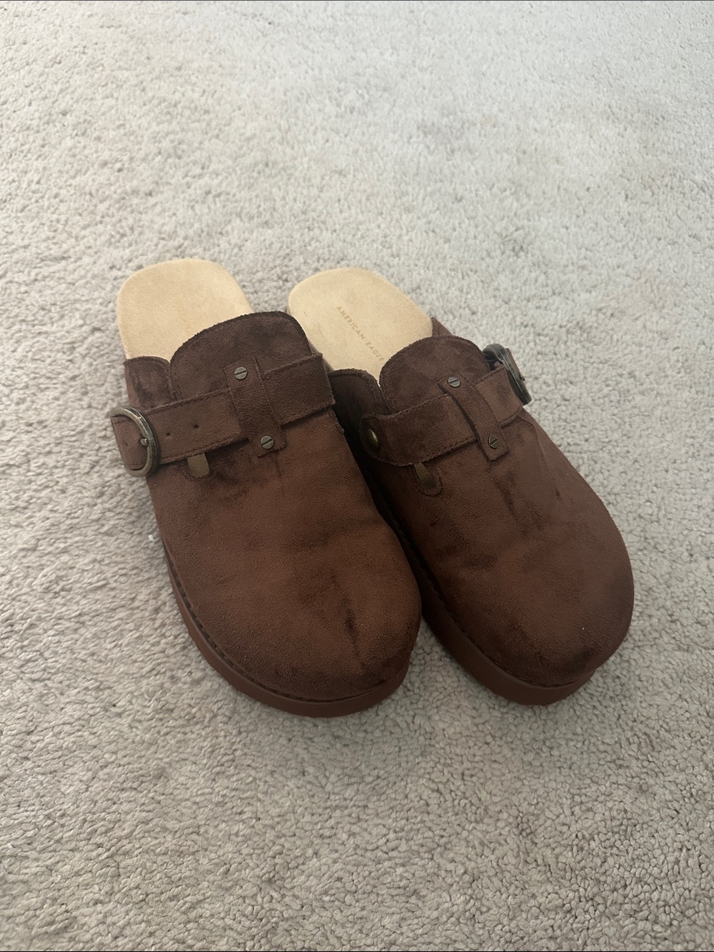 American Eagle Outfitters Brown Suede Mule Clogs with Buckle